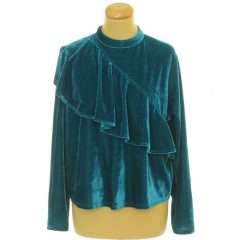 Türkizkék fodros tükörbársony felső