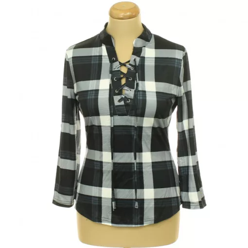 Shein kockás roll-up ujjú felső