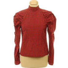 H&M piros kockás puffos ujjú blúz