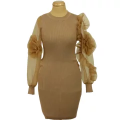 May organza ujjú bordáskötött ruha