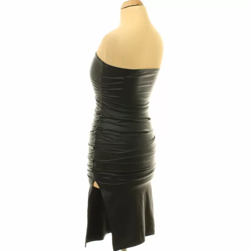 Shein ráncolt fekete bőrhatású ruha