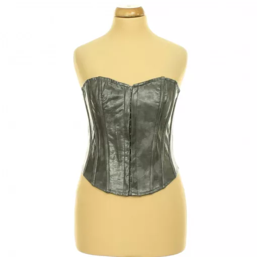 Pretty Little Thing szürke műbőr corset top