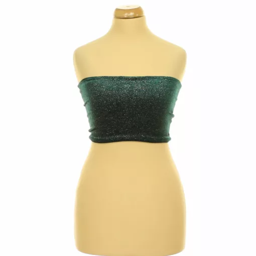 Topshop csillámos zöld bársony top