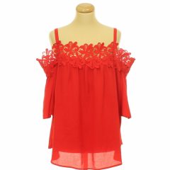 Soon piros horgolt csipkés blúz