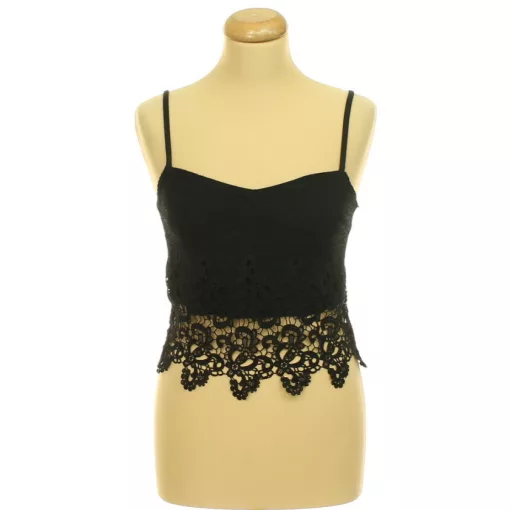 River Island fekete horgolt csipke top