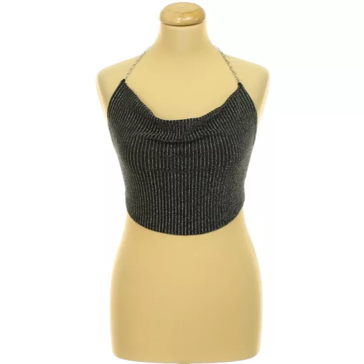 Shein ezüstcsillámos fémláncos top
