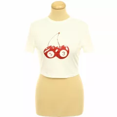 Shein mintás fehér crop póló