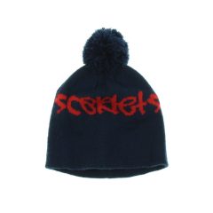 Feliratos sötétkék kötött sapka