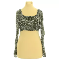 Boohoo ráncolt fekete leopárdmintás top