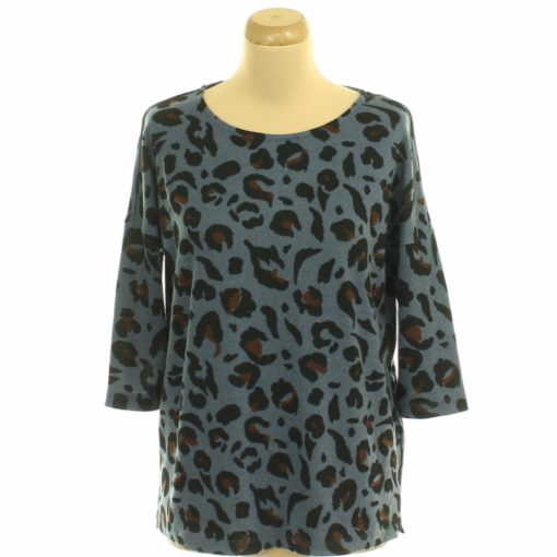 Laura Torelli leopárdmintás kék kötött pulóver