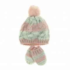 George rózsaszín kötött baby sapka-kesztyű szett