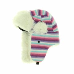 Rózsaszín-lila csíkos műszőrmés sapka