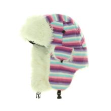 Rózsaszín-lila csíkos műszőrmés sapka