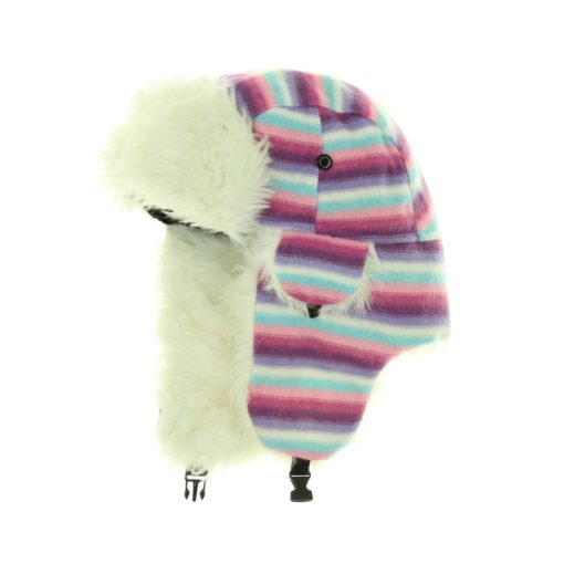 Rózsaszín-lila csíkos műszőrmés sapka
