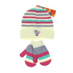 Bubble&Boo hímzett-csíkos kötött sapka-kesztyű szett