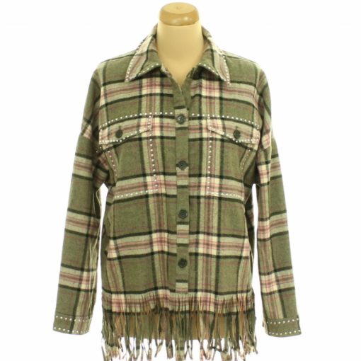 Zara khakizöld kockás gyapjúkeverék ingkabát