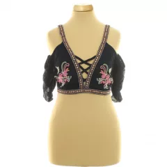 River Island hímzett sötétkék top