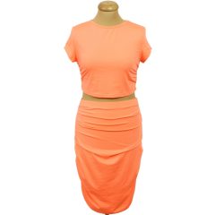 Shein neonkorall felső-szoknya szett