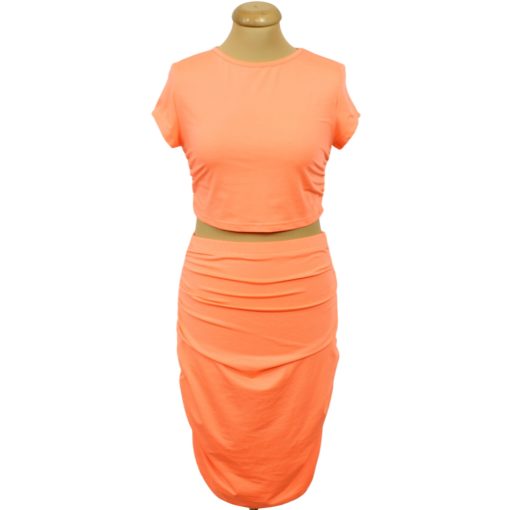 Shein neonkorall felső-szoknya szett