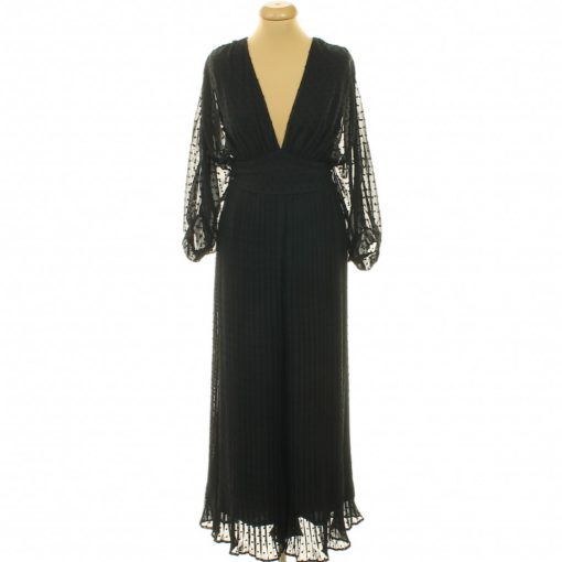 Boohoo pliszírozott fekete overál