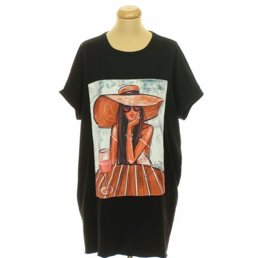 Shein mintás fekete pólóruha