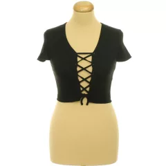 Fishbone fűzős fekete top