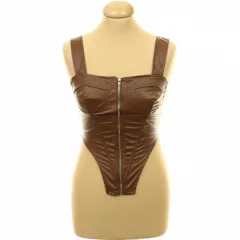 Barna műbőr corset top