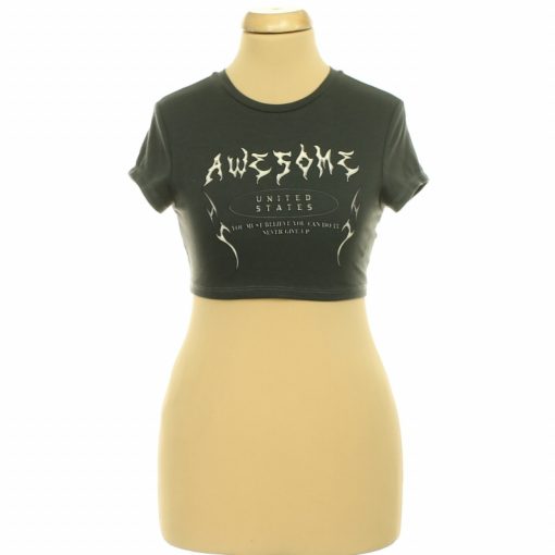 Shein feliratos szürke top