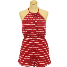 Shein csíkos bordó overál