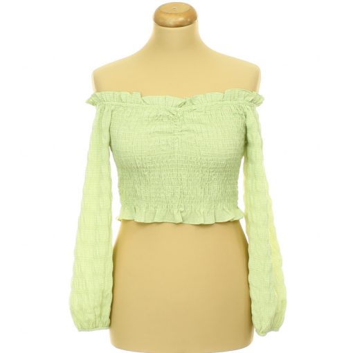 Bershka gumírozott zöld blúz